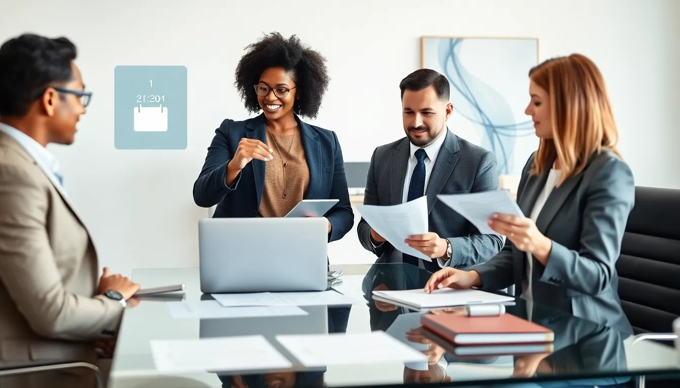 professionals discussing check expiration in a modern office.